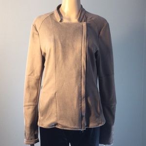 MILLA TAN FAUX-SUEDE 2-ZIP MOTO JACKET WITH POCKETS